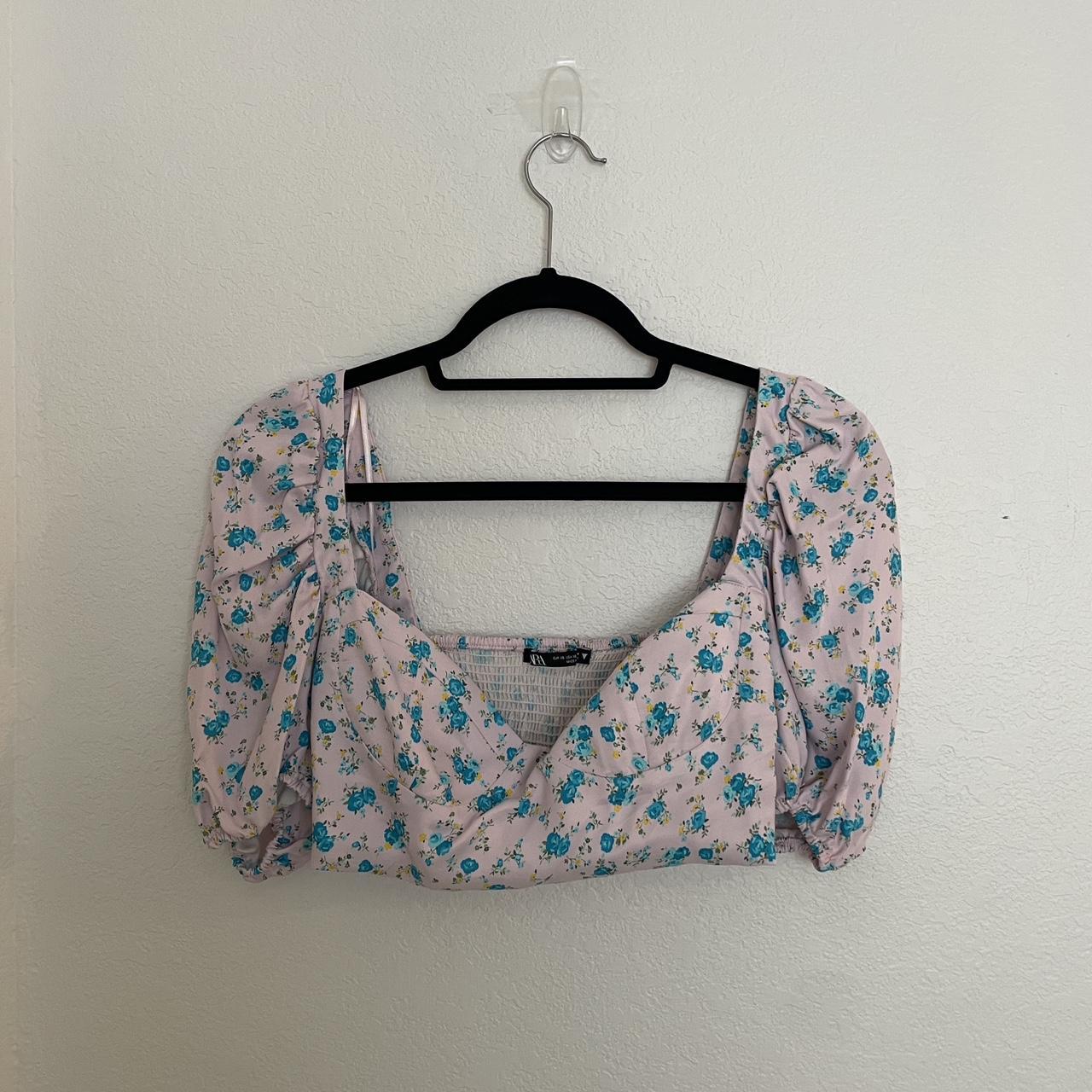 Zara Floral Print corset Top Wide neck top with... Depop