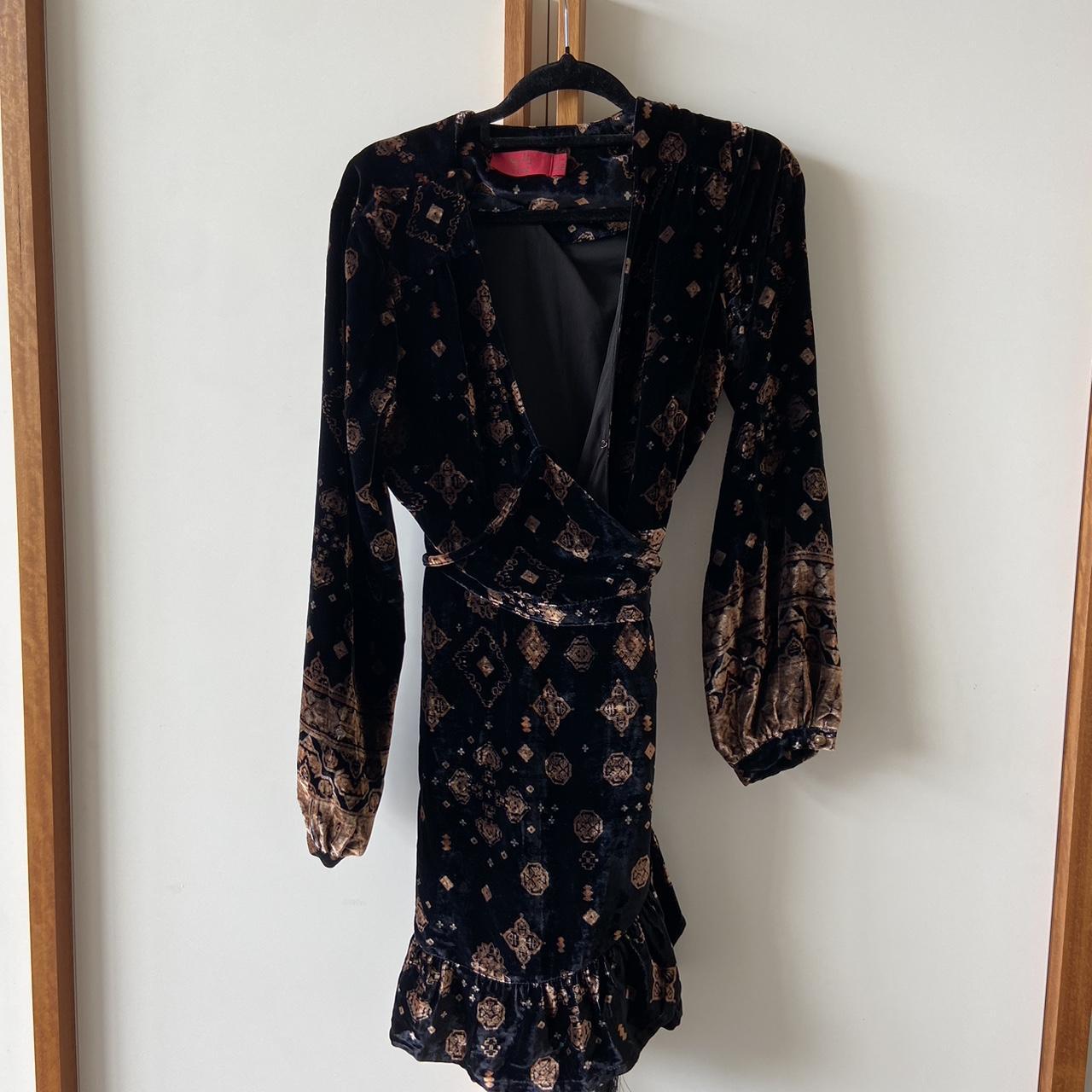 Tigerlily gold and black velvet wrap dress Depop