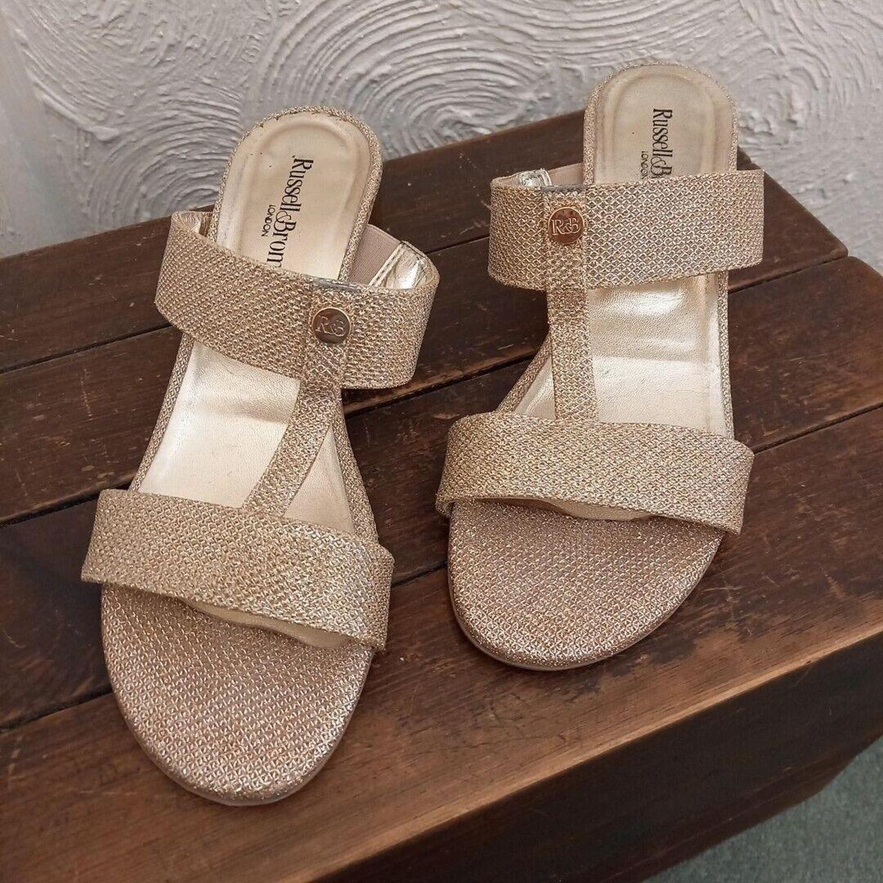 Russell Bromley Prima Gold Block Heel Sandals EU Depop