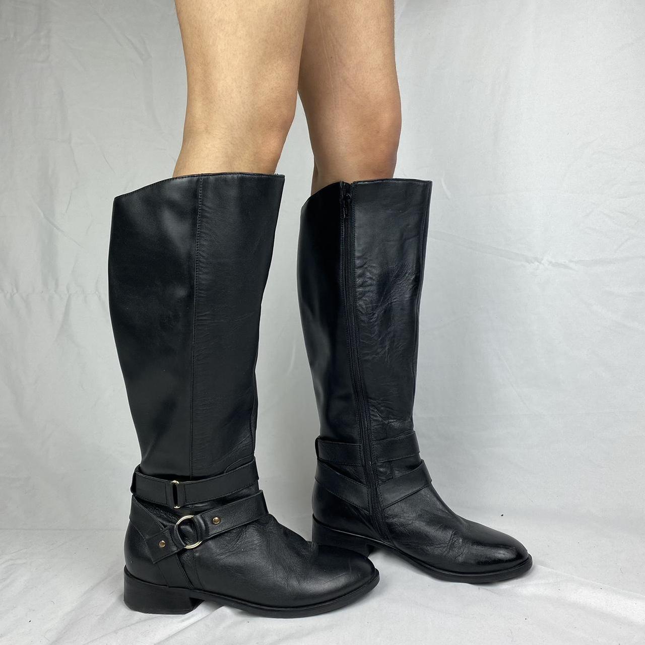 Preloved Y2k 00s black genuine leather knee length... - Depop