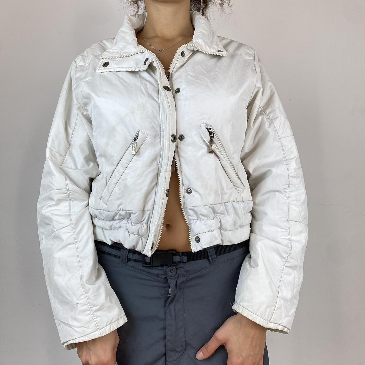 ジャケット・アウター fur flight jacket blouson white 00s y2k Vintage Y2k 00s Italian white high neck zip up | Depop