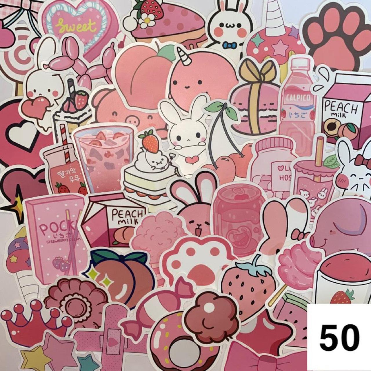 Aesthetic Pink Kawaii Cute Sticker Bundle 50... Depop