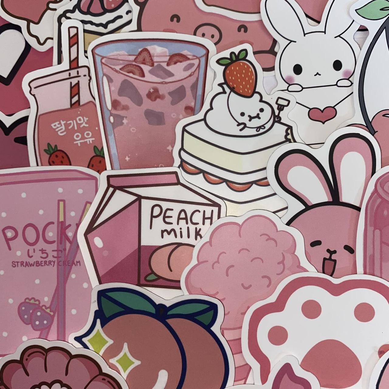 Aesthetic Pink Kawaii Cute Sticker Bundle 50... Depop