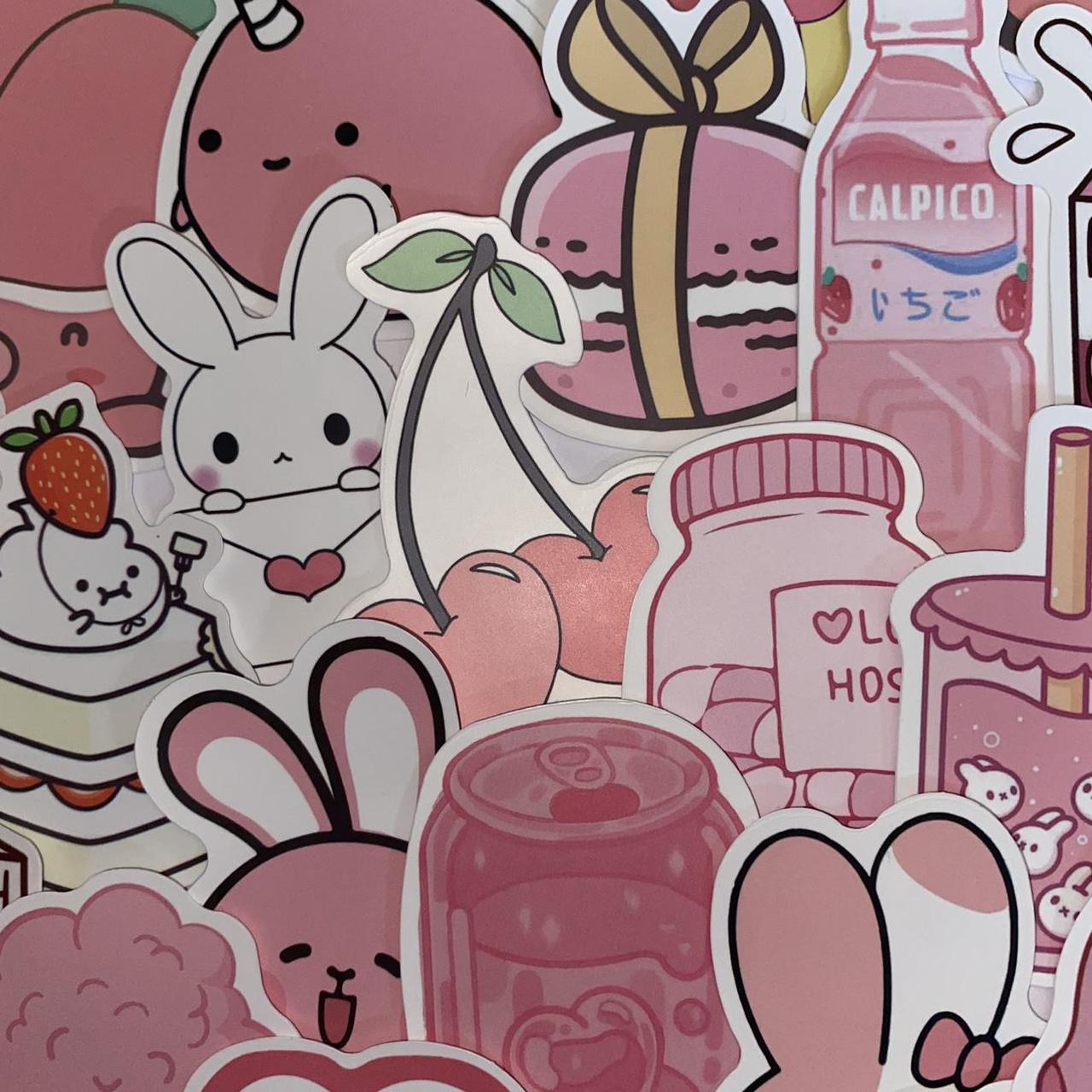 Aesthetic Pink Kawaii Cute Sticker Bundle 50... Depop