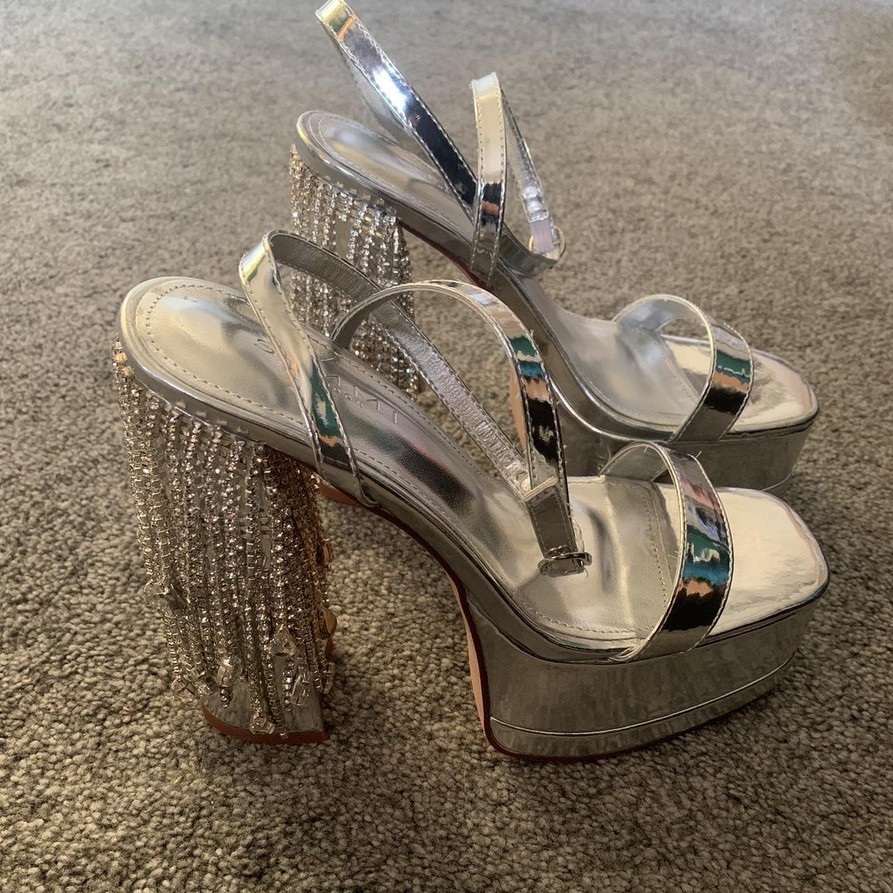 Simmi silver embellished high block heels size 4... - Depop