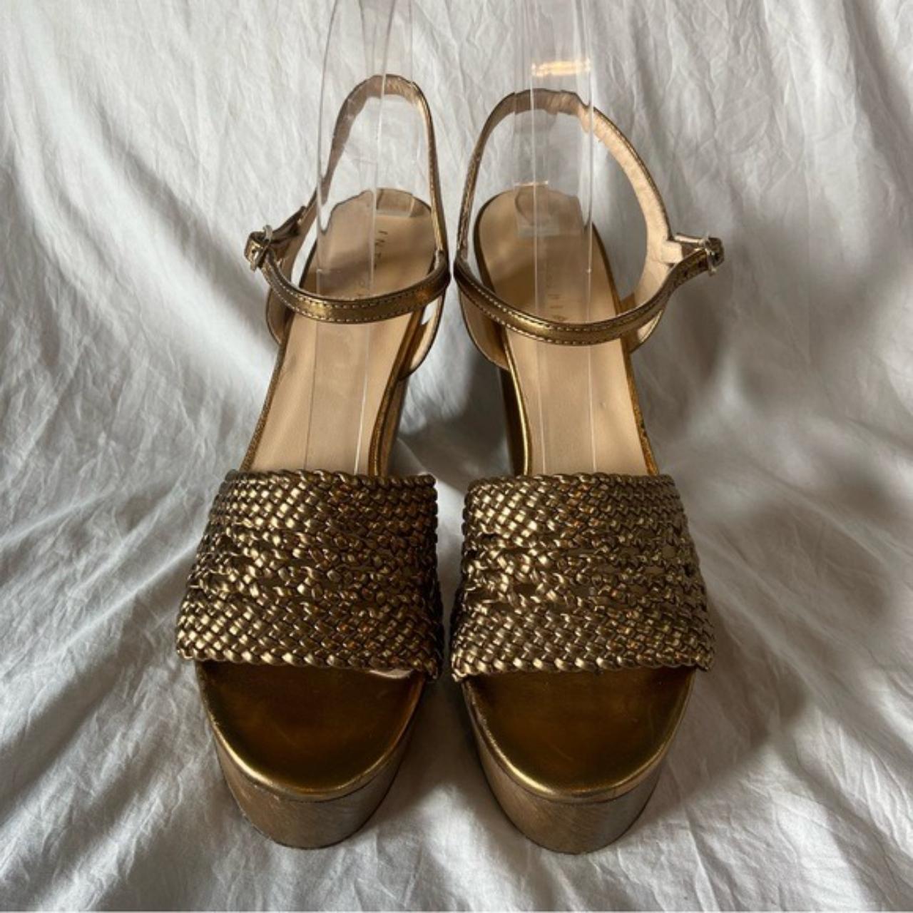 Intropia Metallic Gold shops Woven Leather Heels