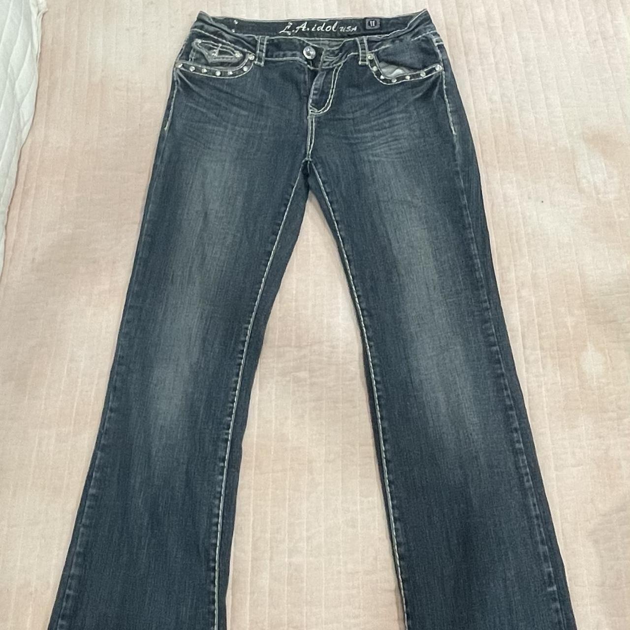 Flared y2k jeans studded pockets size 11 - Depop