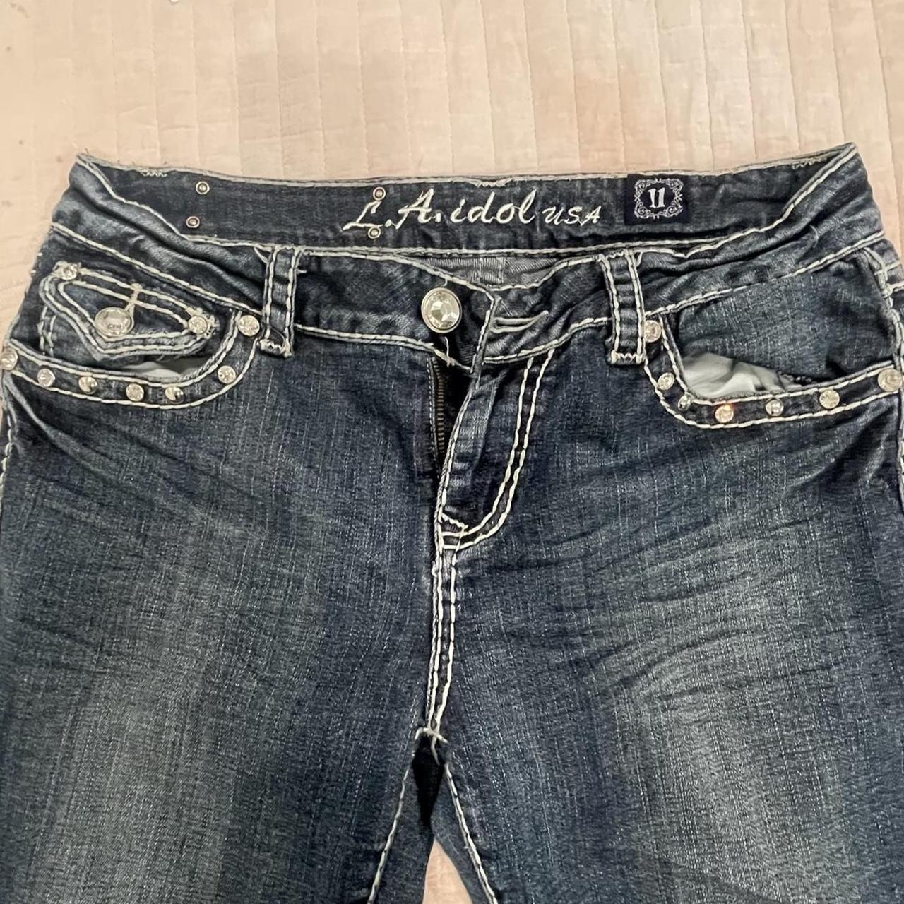 Flared y2k jeans studded pockets size 11 - Depop