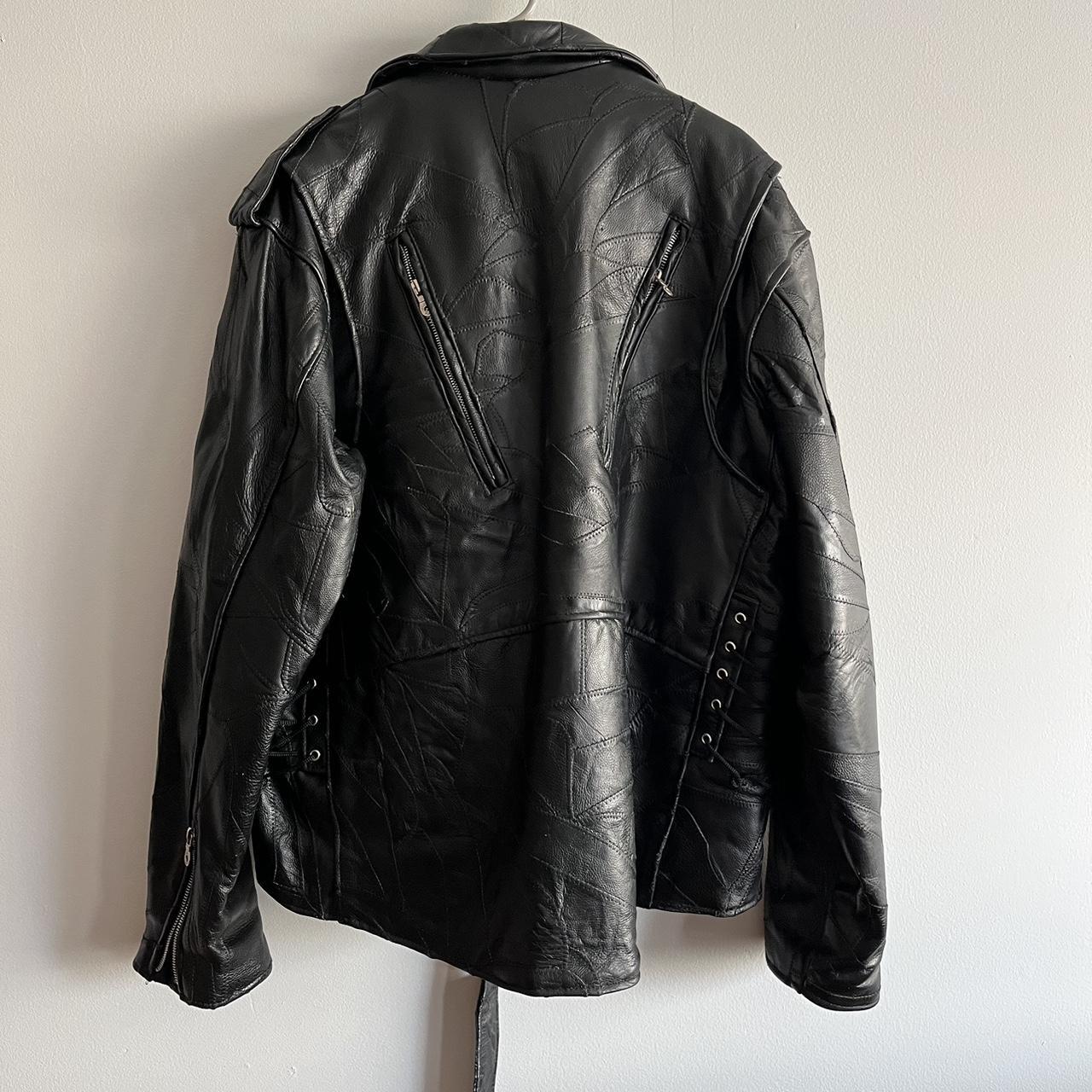 1990s Diamond Plate Buffalo Leather patchwork jacket... - Depop