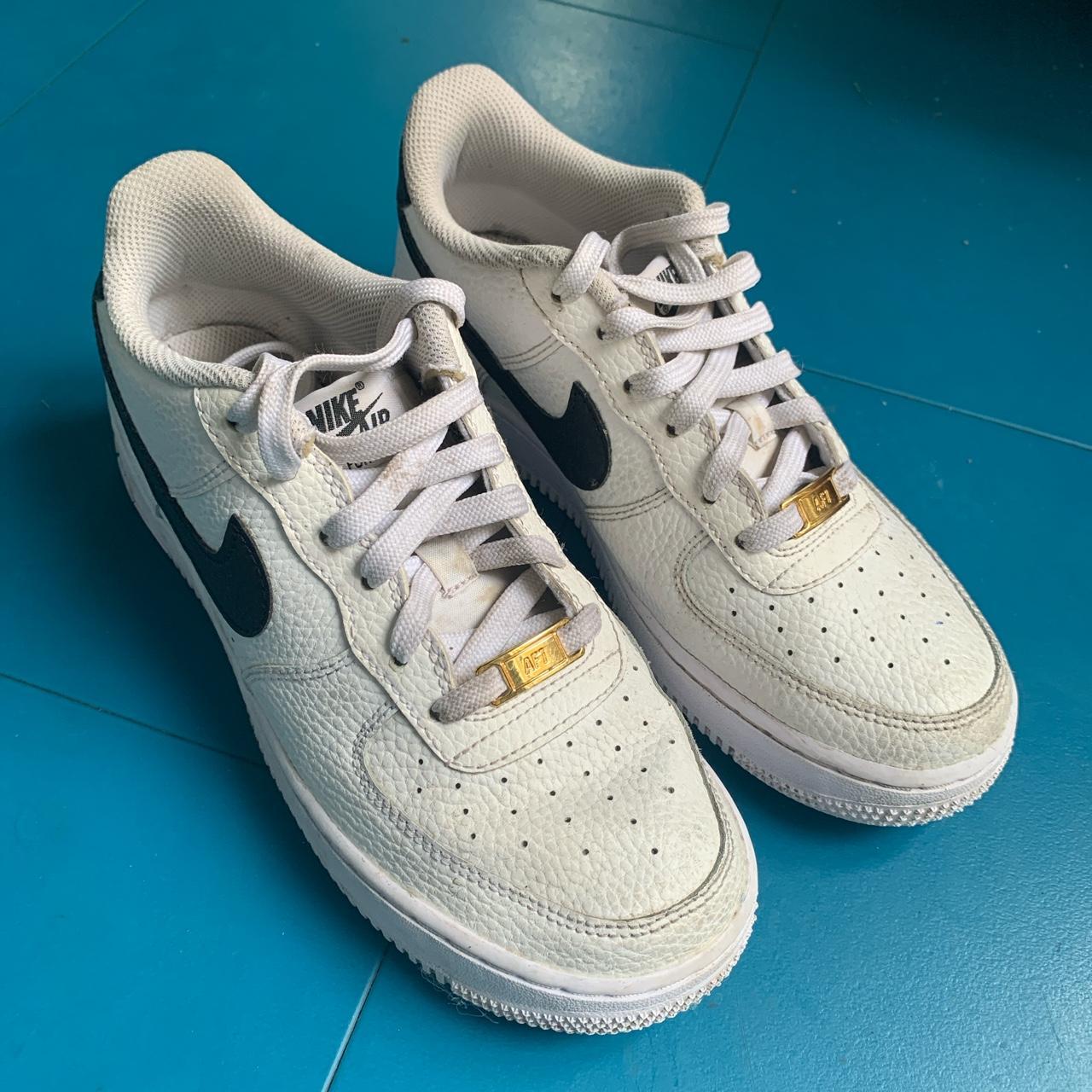 White and Black tick Nike Air Force 1 Slightly worn... - Depop