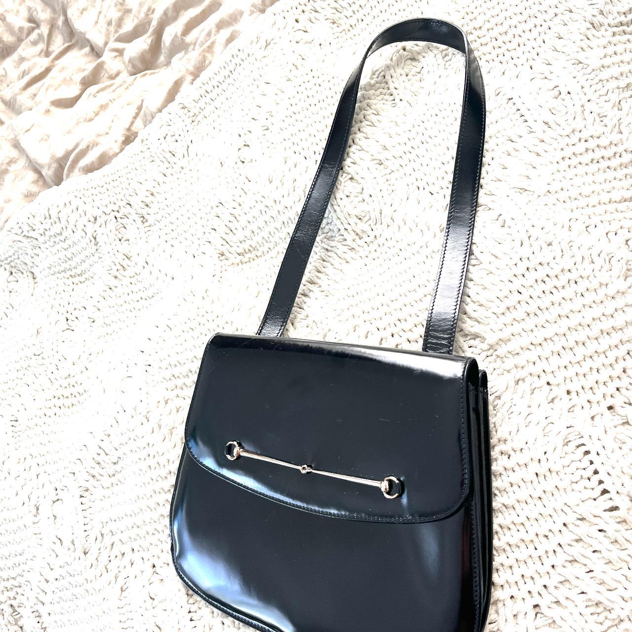 Gucci Vintage Black Leather Horsebit Shoulder Bag