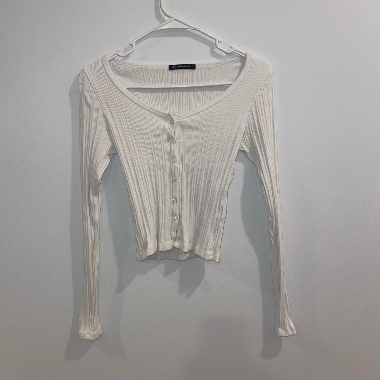 Brandy Melville White Long Sleeve Sweater Size: - Depop