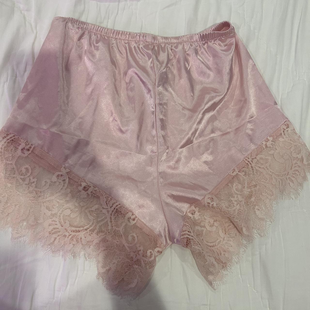 baby pastel pink satin-like material pajama shorts... - Depop