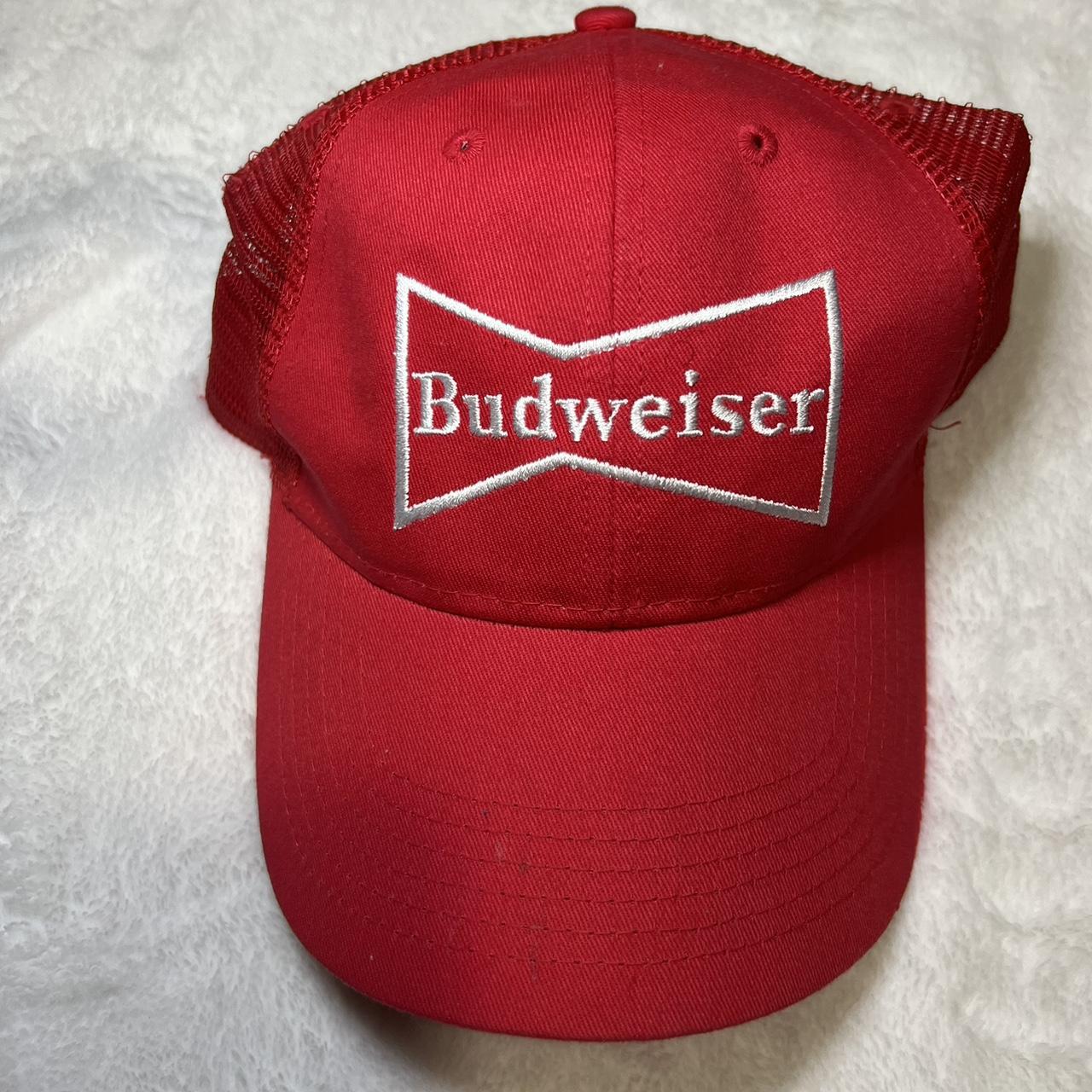 Budweiser Women's Red and White Hat Depop