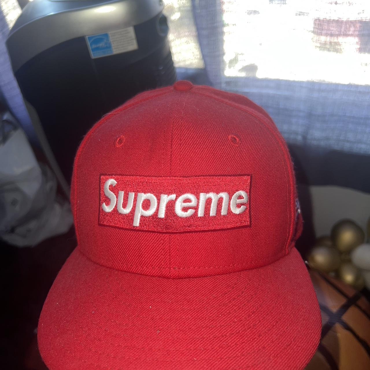 Supreme Men's Red and White Hat | Depop