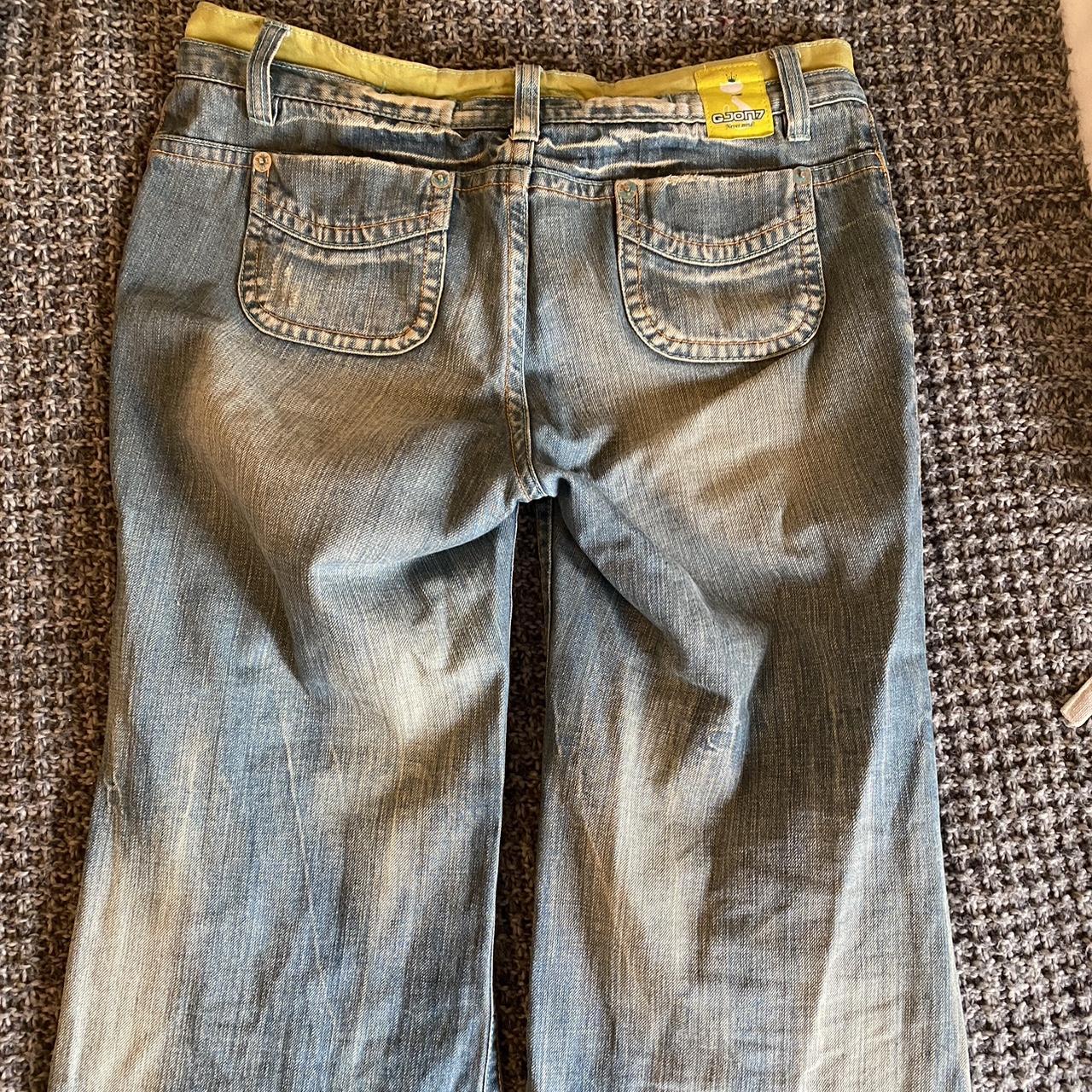 Distressed jeans with green detailing, thrifted from... - Depop