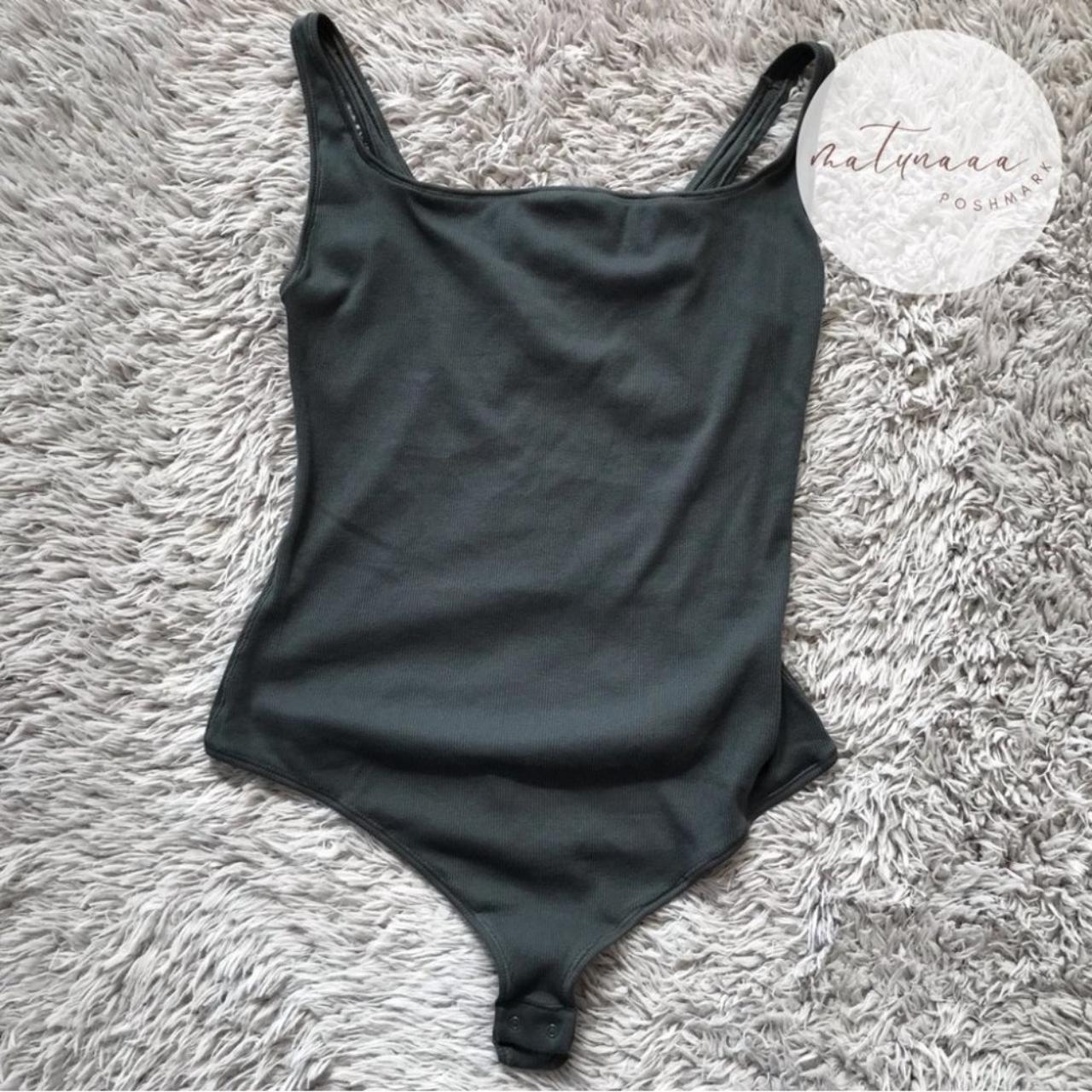 Skims Ribbed Stretch Cotton Bodysuit in Deep Sea