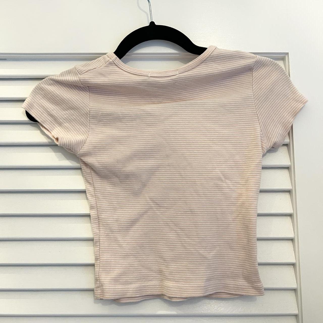 brandy melville pink striped shirt with flowers ||... - Depop