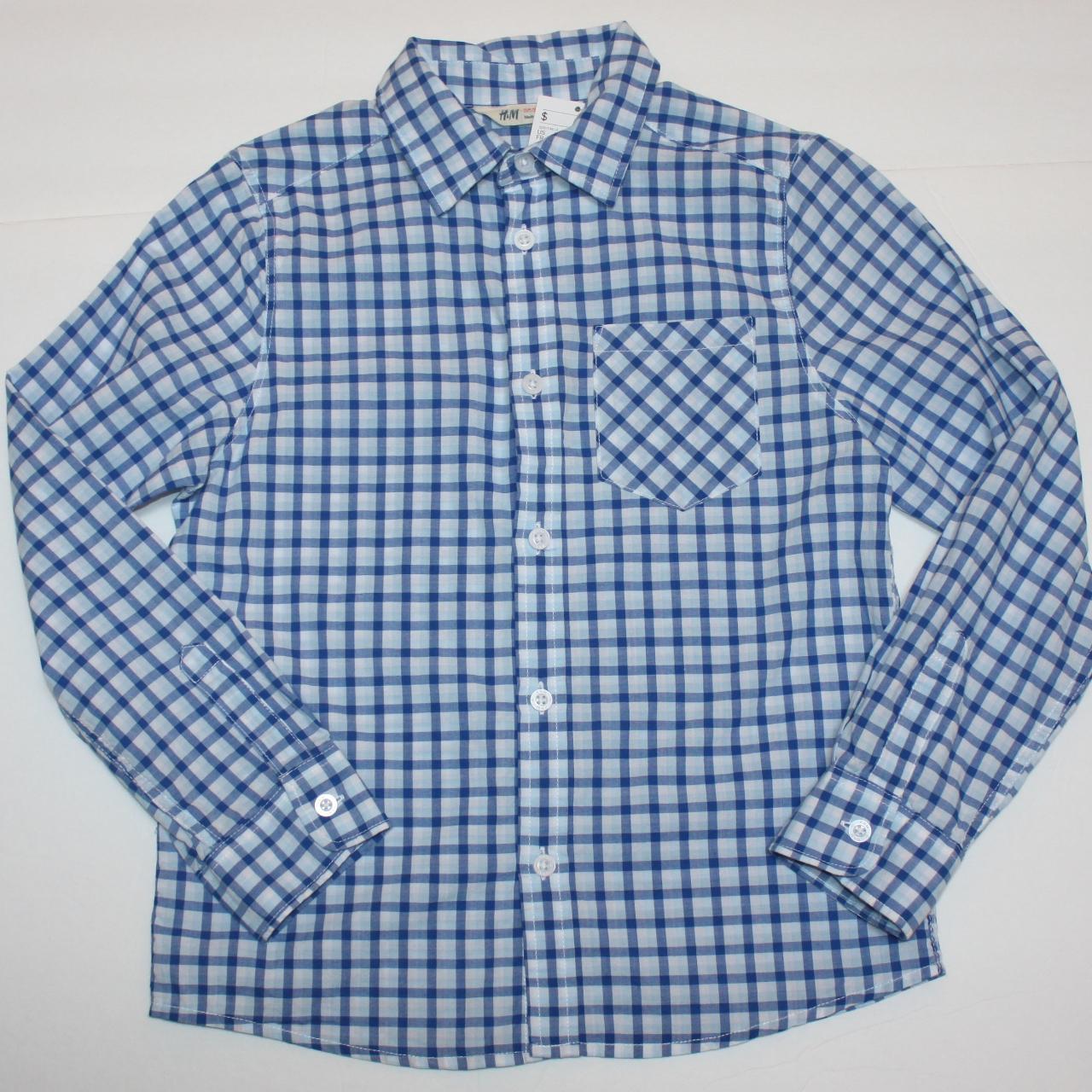 H&M Boy's Blue Check Print Dress Shirt Top size 7 8... - Depop