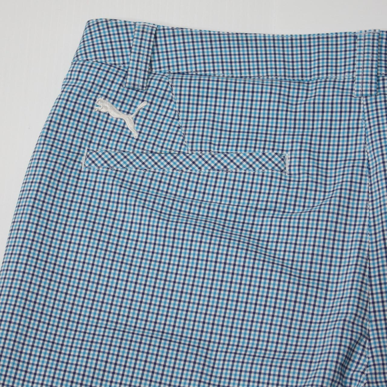 Puma Men's Light Blue Classic Check Print Golf... - Depop