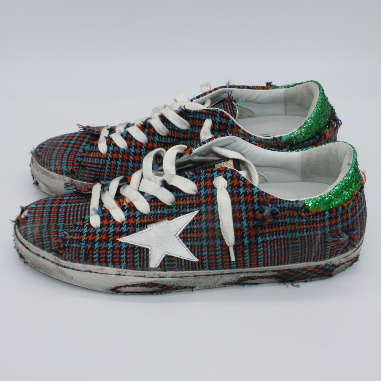 Golden Goose Superstar Plaid Check Green Glitter... - Depop