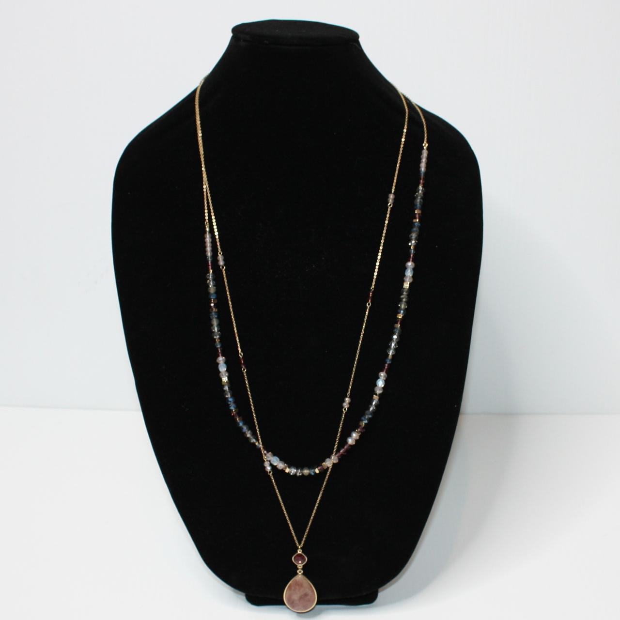 Loft Layered Beaded Pendant Necklace Set New on Card... - Depop