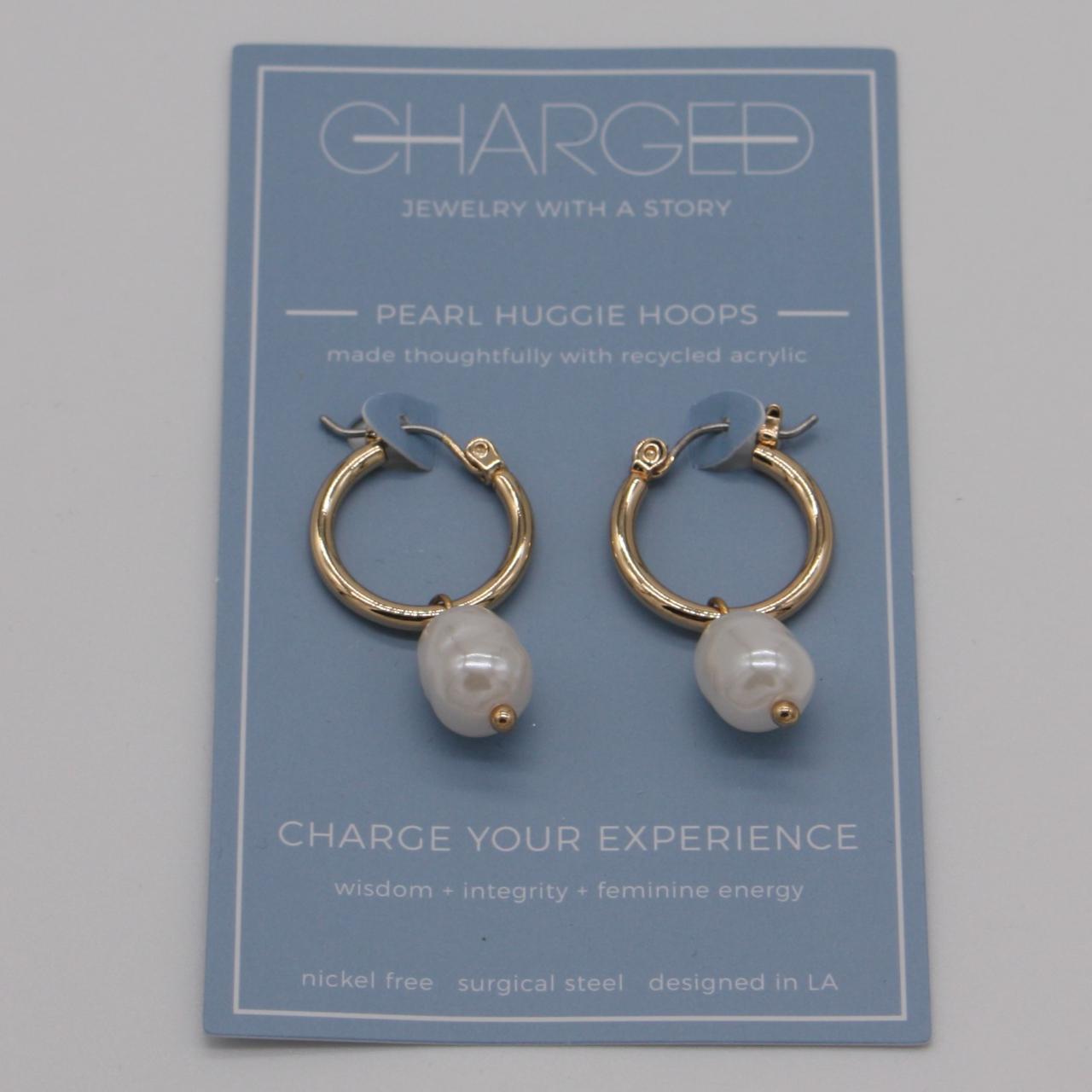 Charged Removable Pearl Huggie Earrings in Gold... - Depop