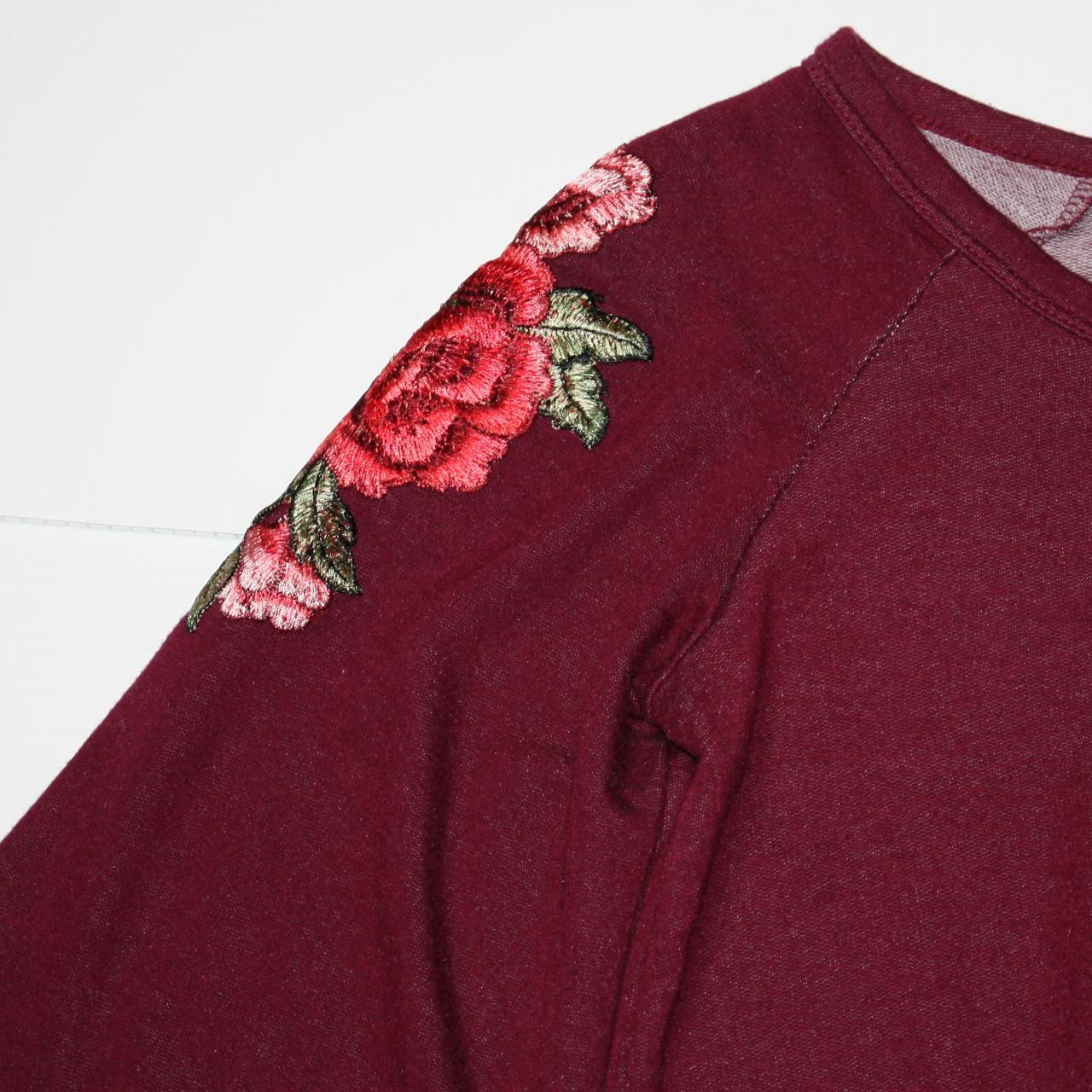 Jenna & Jessie Girl's Burgundy Flower Embroidered... - Depop