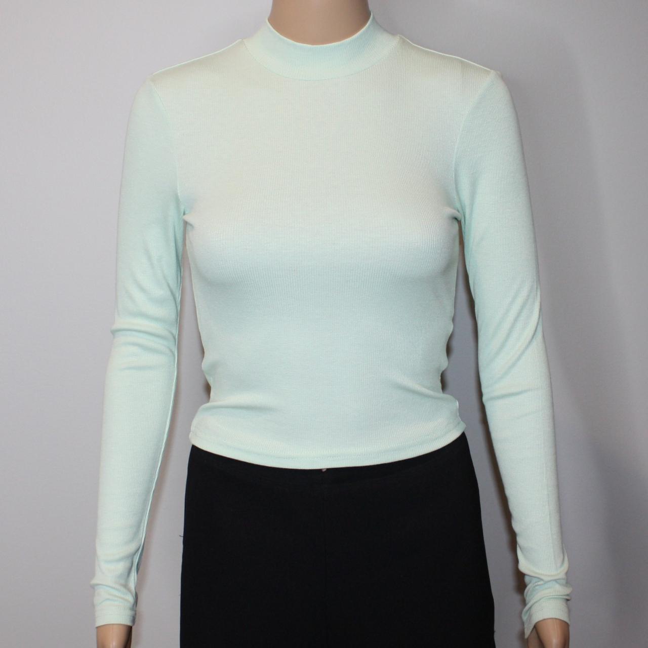 H M Divided Women S High Neck Basic Knit Top In Mint Depop