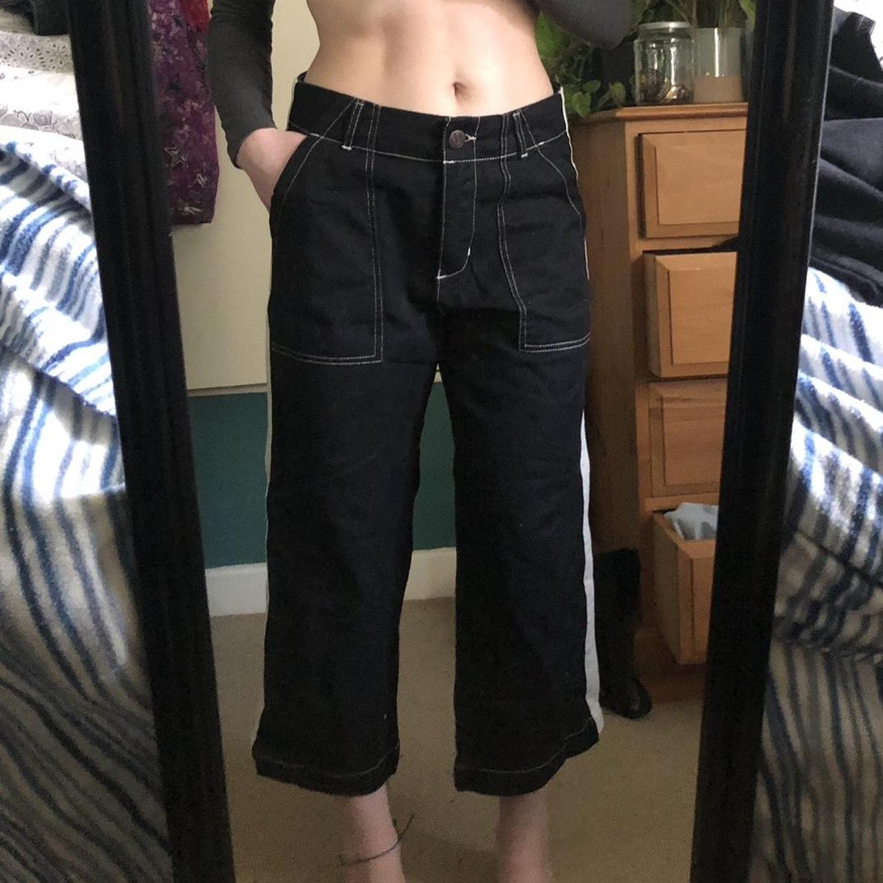 Black jeans, I’m 5’2 so they’re quite short!! - Depop