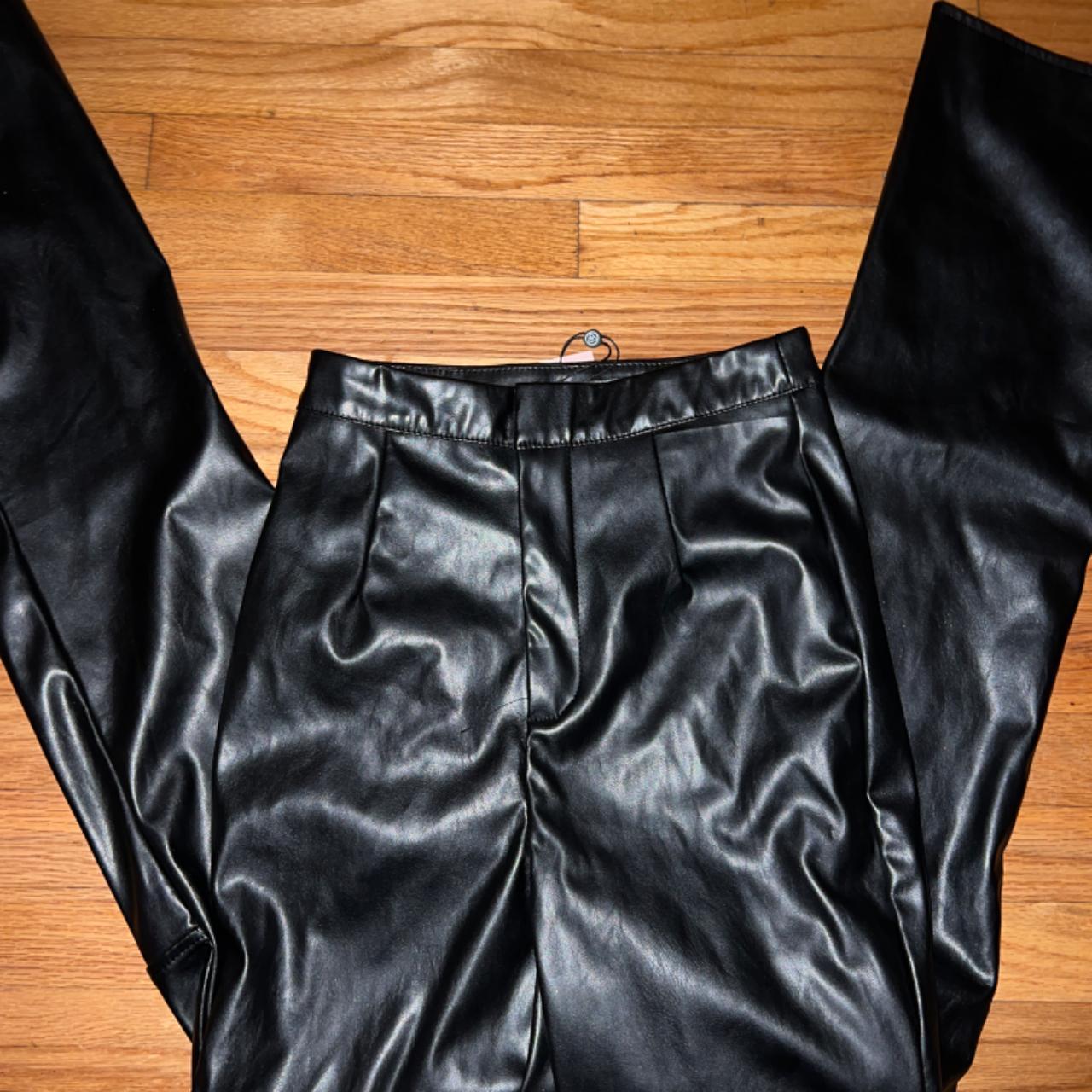 Misguided Faux Leather Split Hem Size 12 Tall Pants. - Depop