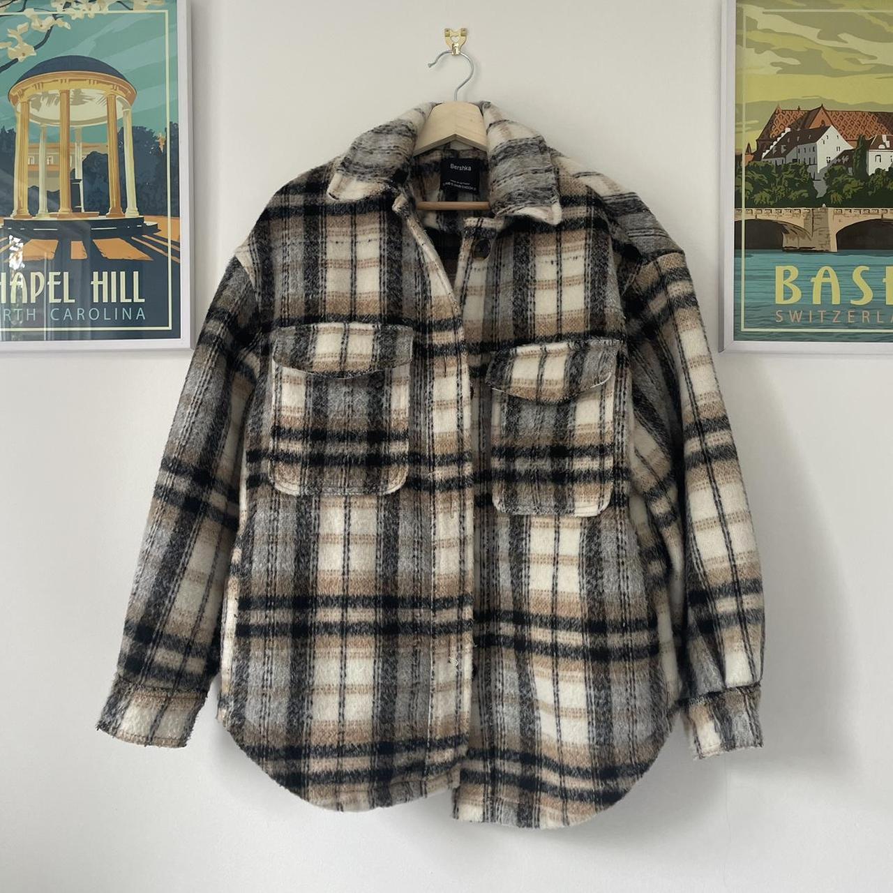 Plaid Bershka Oversized Button Front Jacket In Check Bershka Boxy