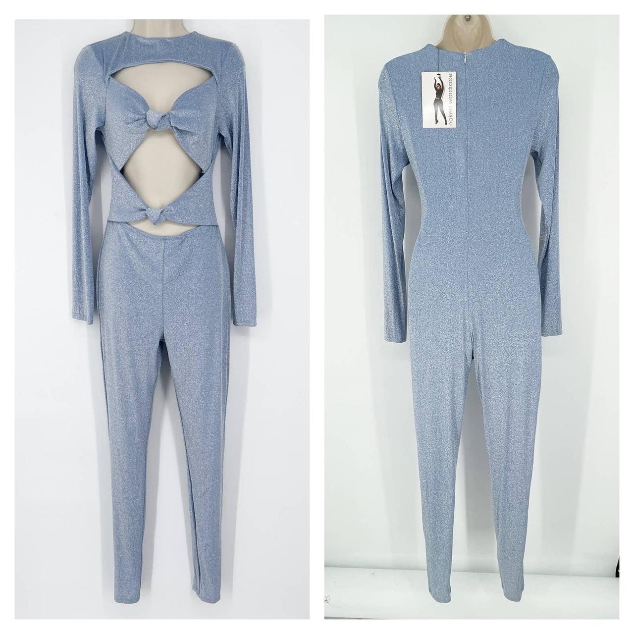 Naked Wardrobe- Blue Shimmer Dress XS A few areas of - Depop