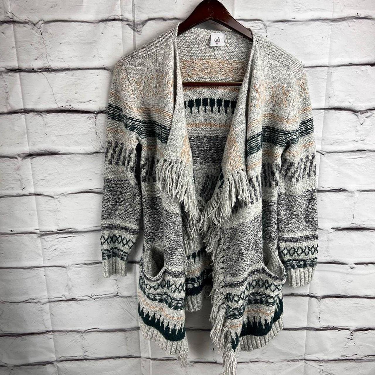 Cabi Shetland fringe sweater grey color with color Depop