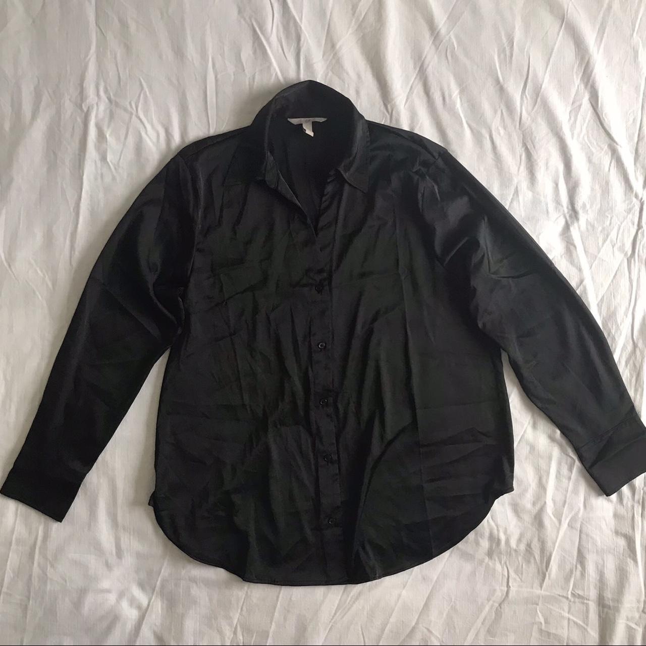 H&M black satin button up blouse, never worn before,... - Depop