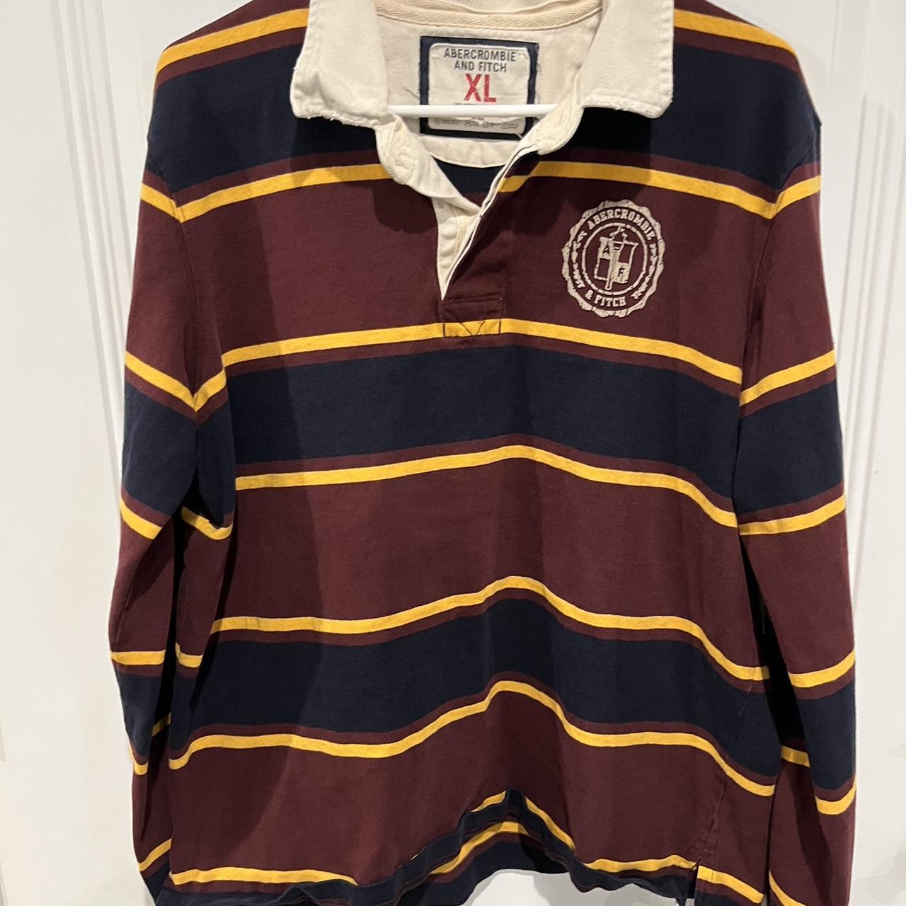 Abercrombie & Fitch Men's Navy and Burgundy Poloshirts Depop