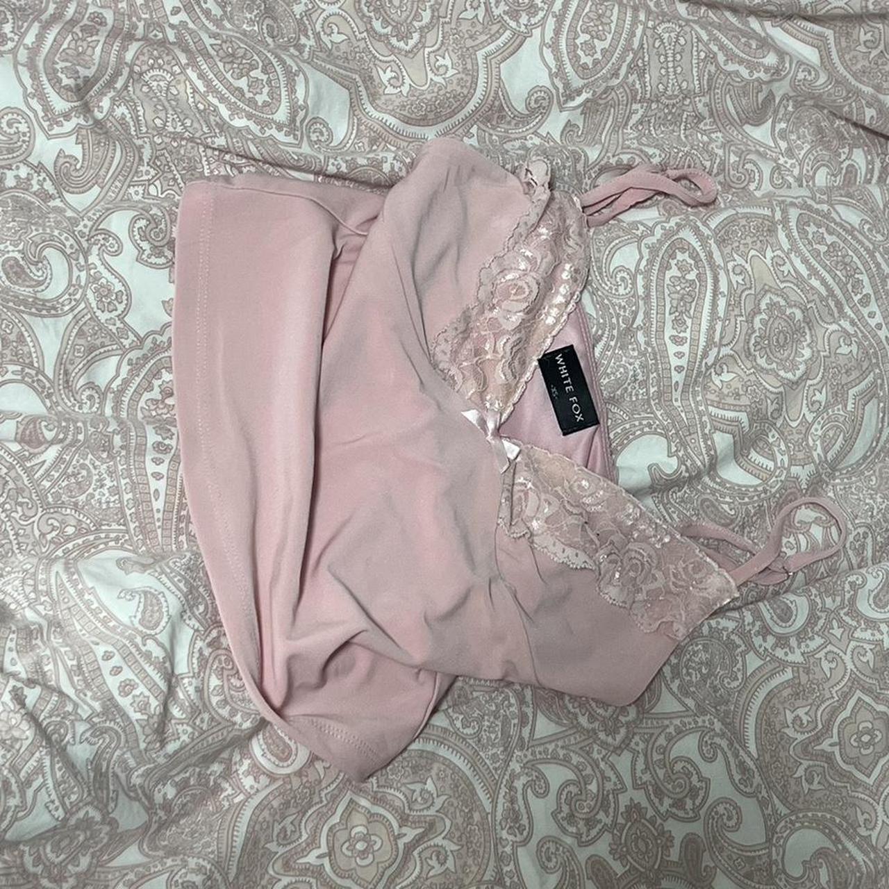 White Fox Infatuation Cami Baby Pink Lace bow cami... - Depop