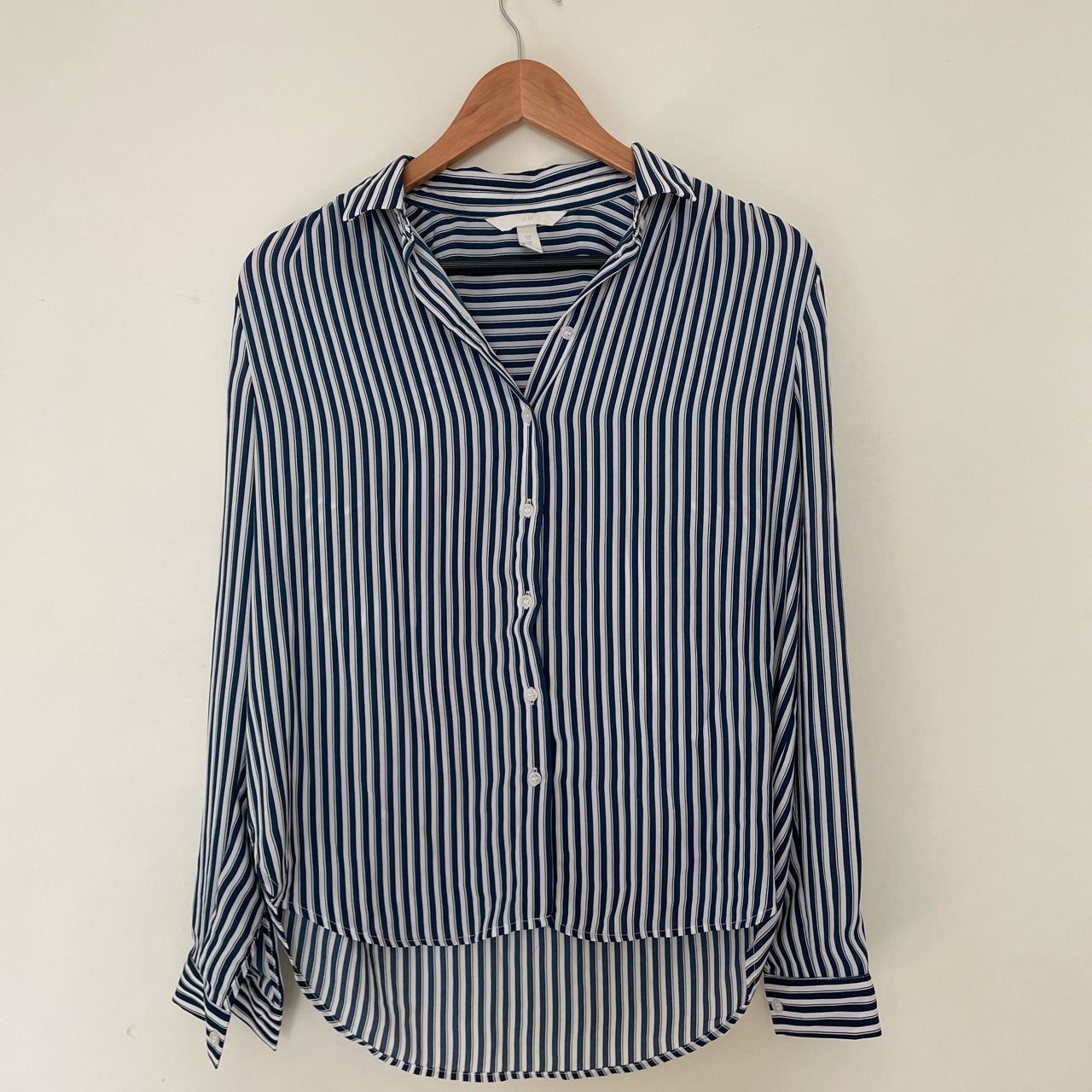 H&M Blue & White Striped Shirt Smart button down... - Depop