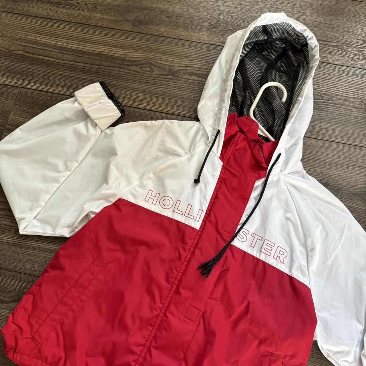 hollister white and red vintage windbreaker zip. Depop