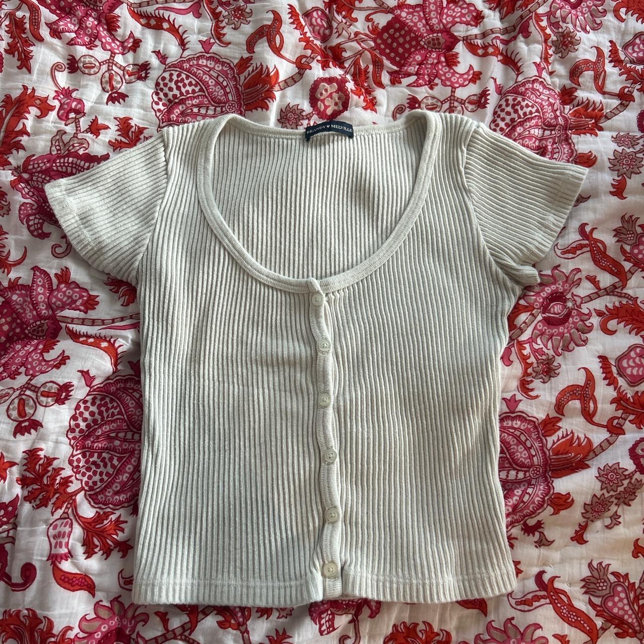 brandy melville ribbed zelly top off white/ beige... - Depop