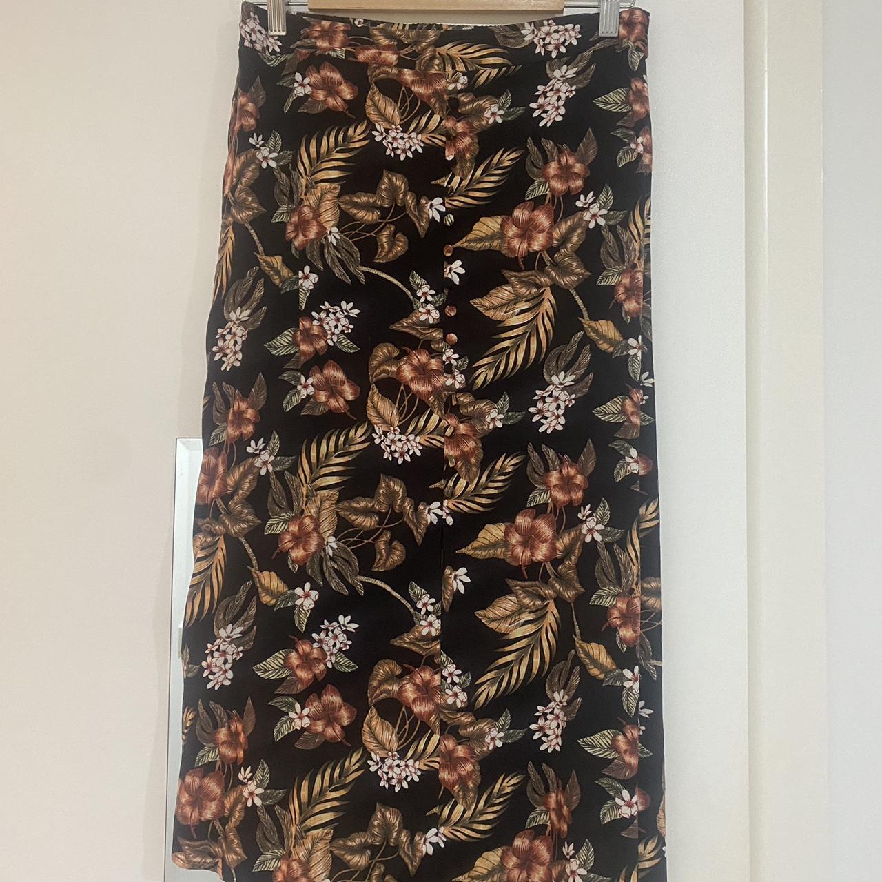 Black floral design midi skirt. Button down with... - Depop