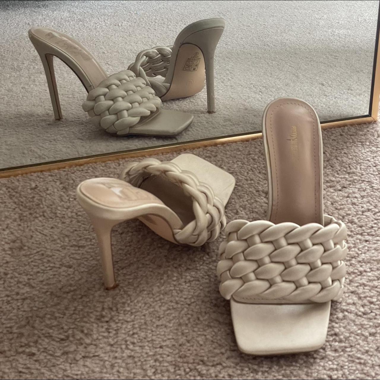 Satin cream woven high heels from Pretty Little... - Depop