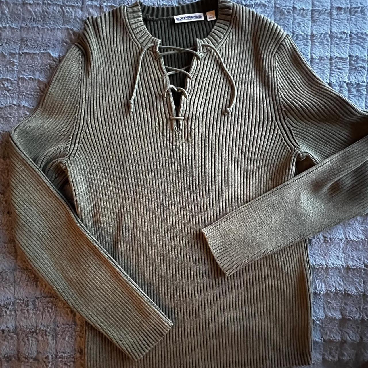 Express Men's Green and Khaki Sweatshirt | Depop