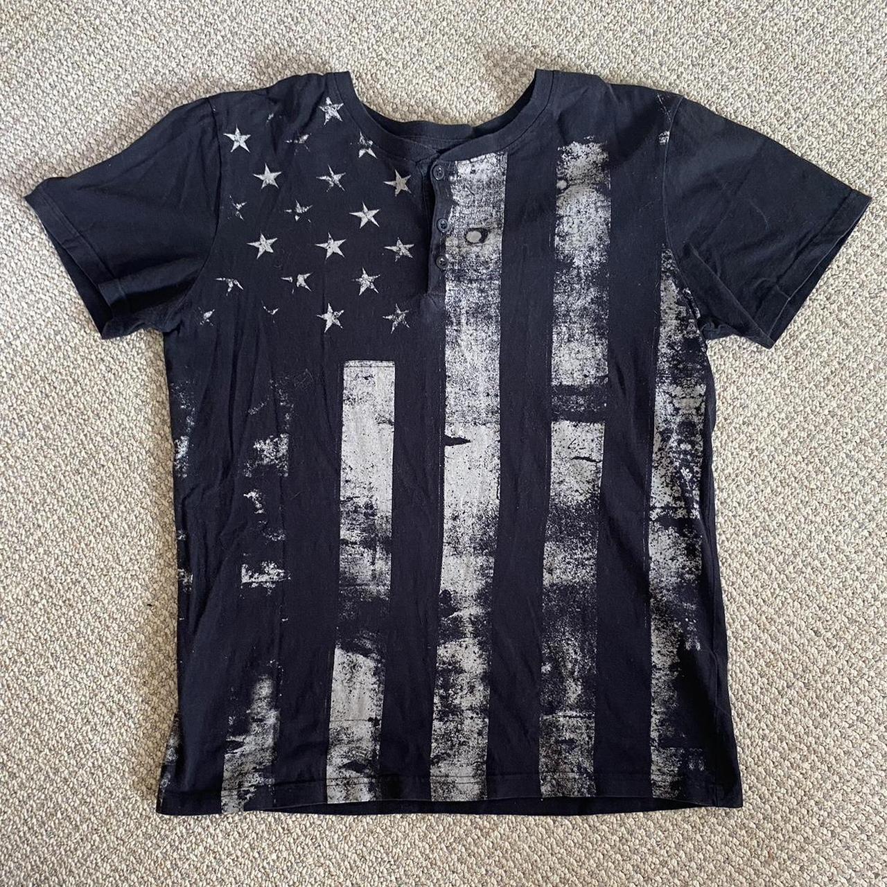 grunge american flag henley t shirt stone wash... - Depop