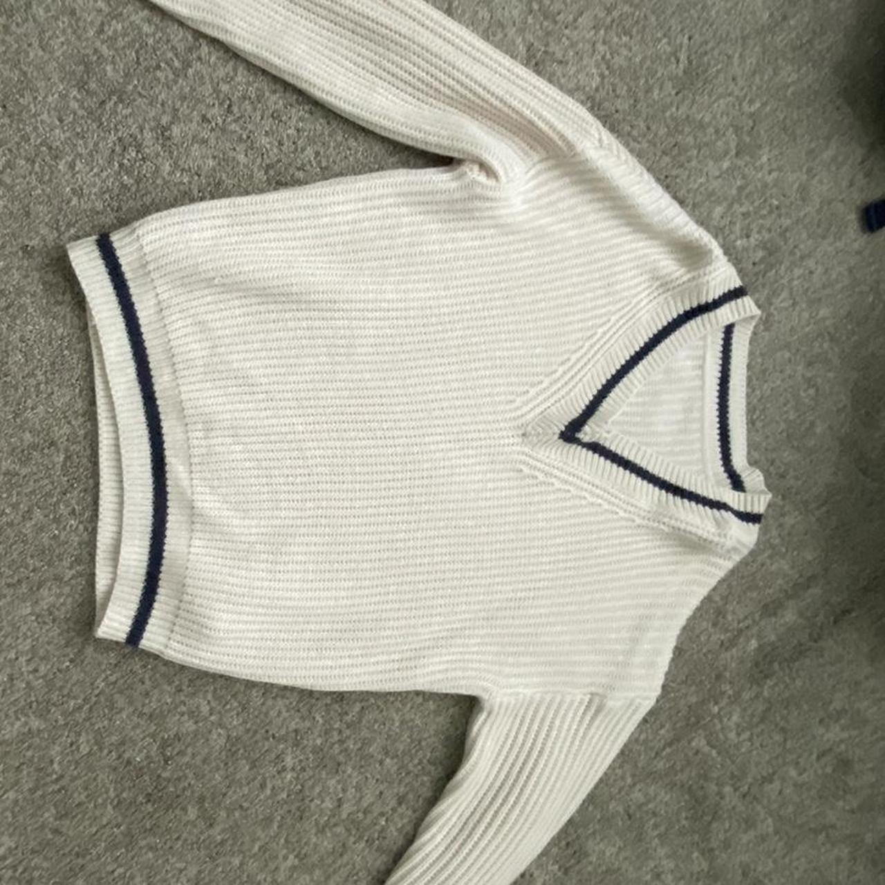 Navy and Cream Sweater Size:S Good condition, worn... - Depop