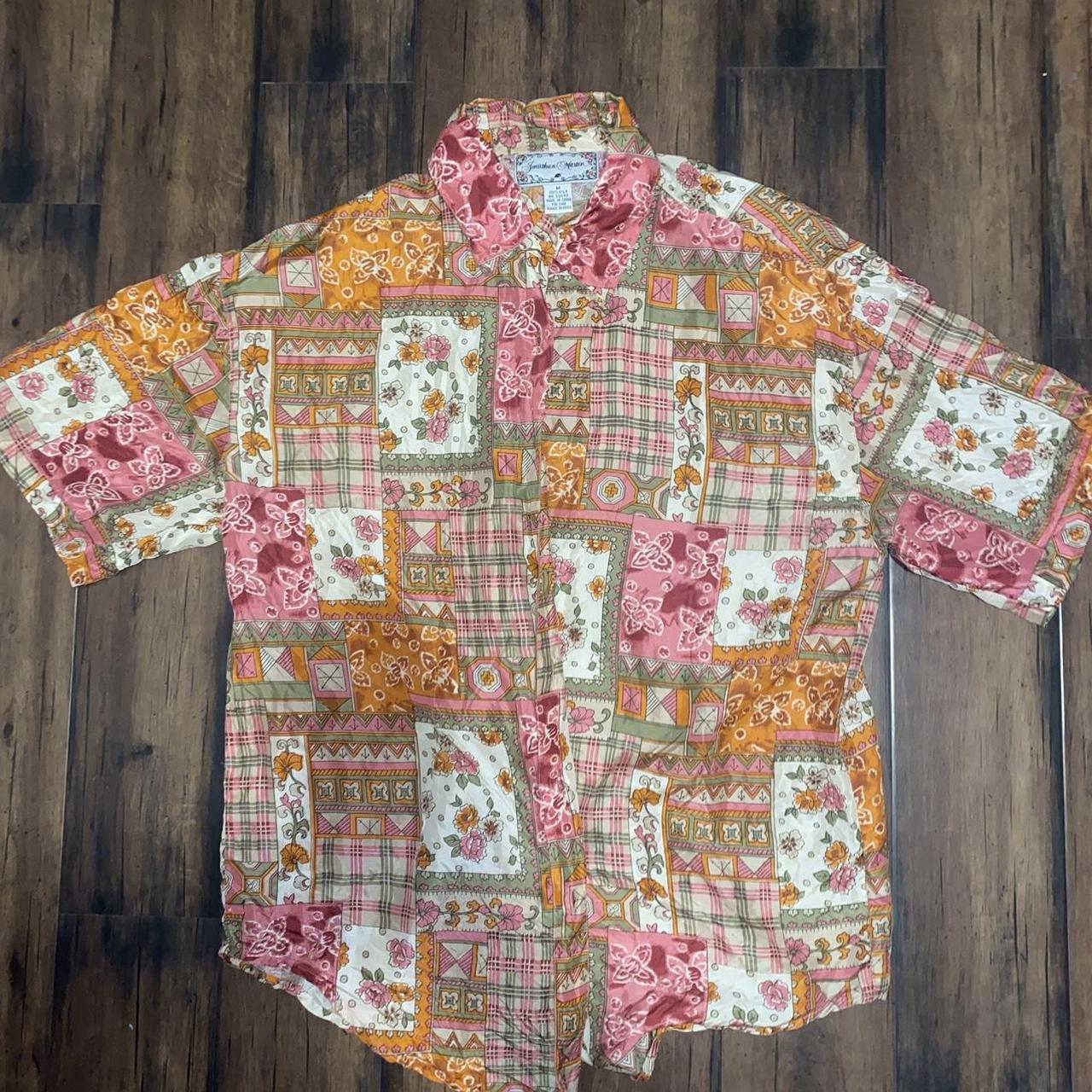 Vintage Silk Patchwork Button Up Top 100% Silk- So... - Depop