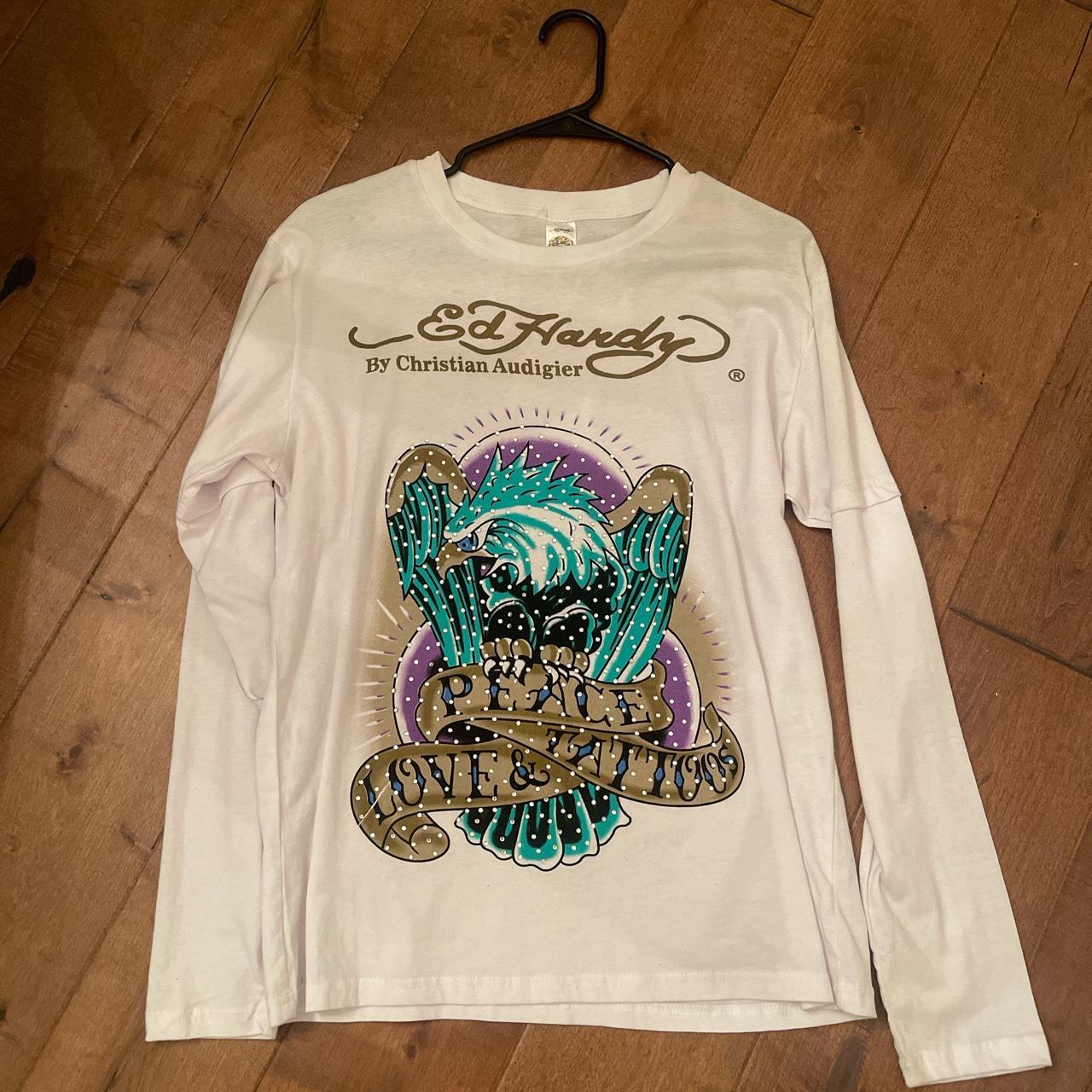 Ed Hardy Long sleeve *shoulders light... - Depop