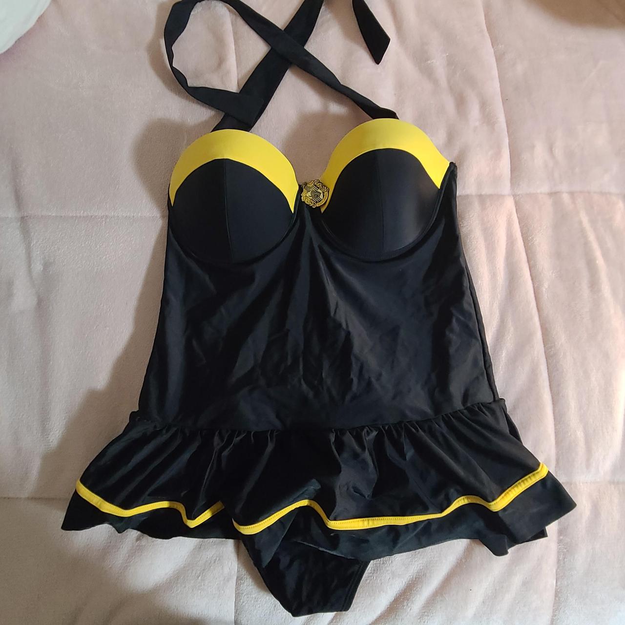 Hot Topic Womens Black And Yellow Swimsuit One Piece Depop