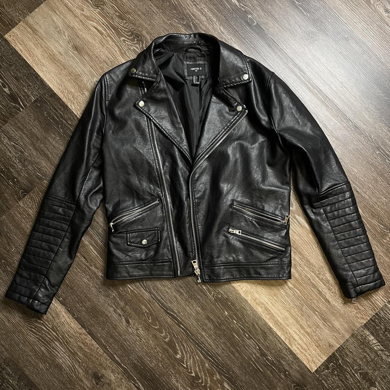 Leather biker jacket - Depop