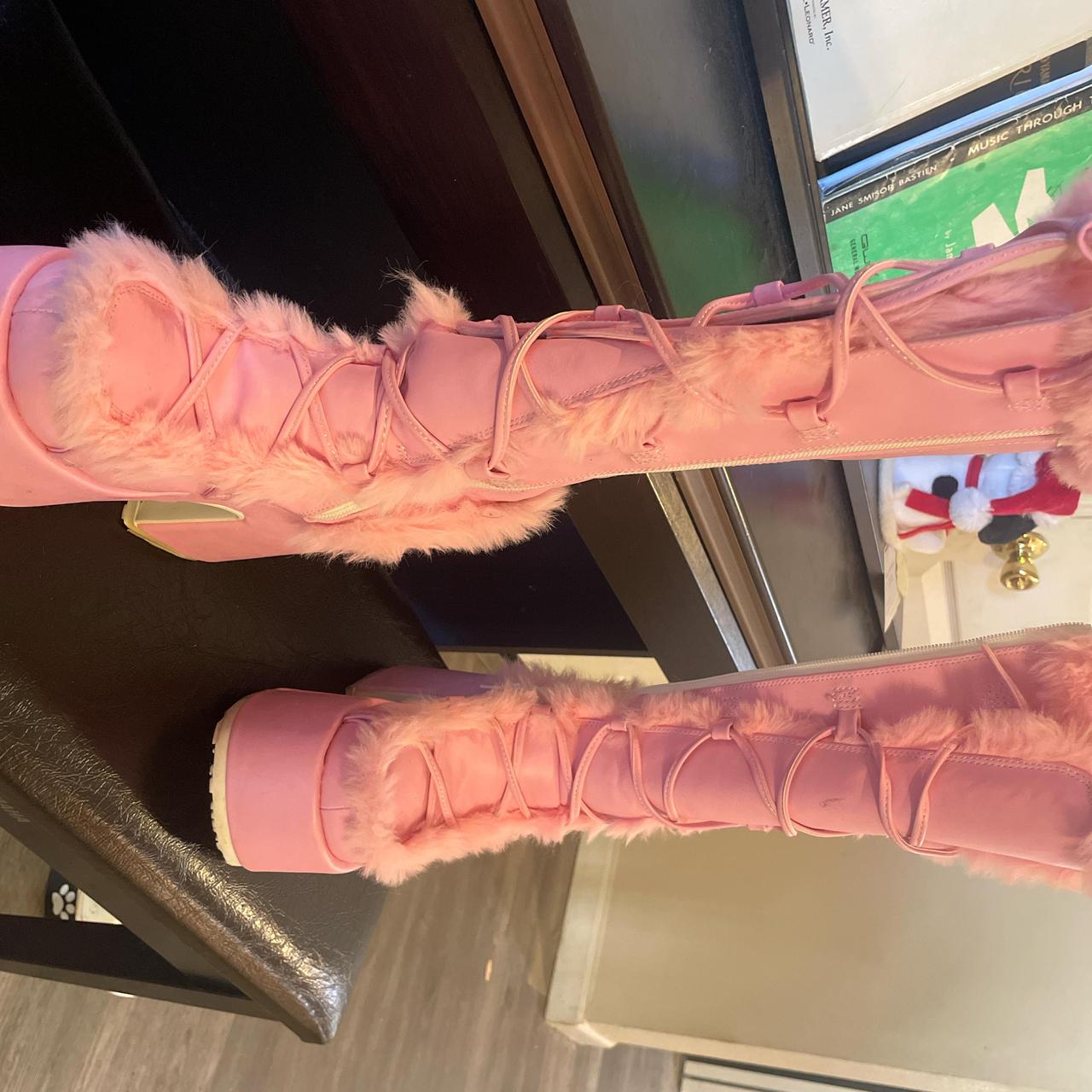 Fluffy pink demonias, size 6, lightly used - Depop